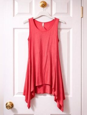 Candy Rose Dress Women Medium Pink Handkerchief Hem Sleeveless Boho Flowy Tunic